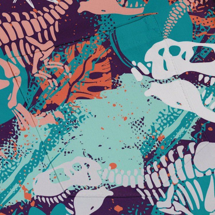 T-Rex Bones Footprints Green Dinosaur Button Up Shirt - adult sizing - dinosaur print - Maximalist Patterns