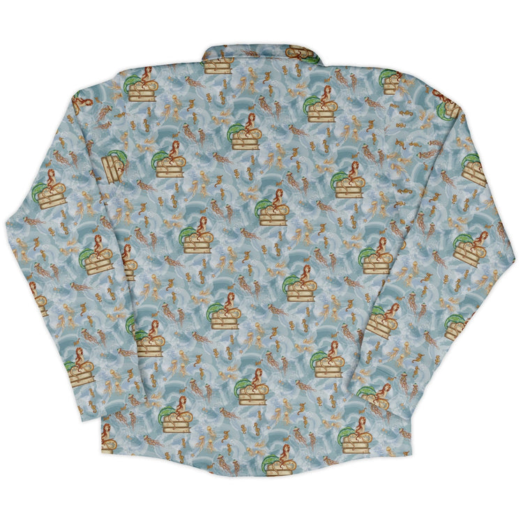 Tales of the Sea Long Sleeve Button Up Shirt Geek Nerd adult sizing Animal Patterns Book Prints