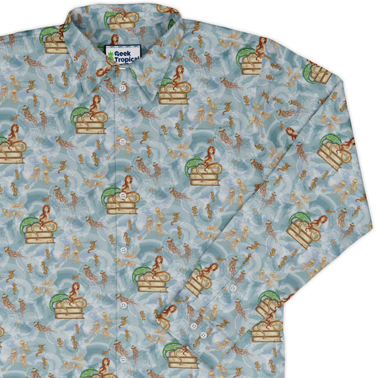 Tales of the Sea Long Sleeve Button Up Shirt Geek Nerd adult sizing Animal Patterns Book Prints