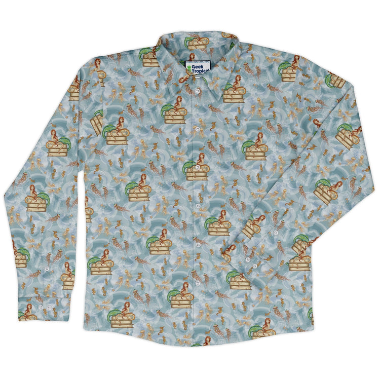 Tales of the Sea Long Sleeve Button Up Shirt Geek Nerd adult sizing Animal Patterns Book Prints