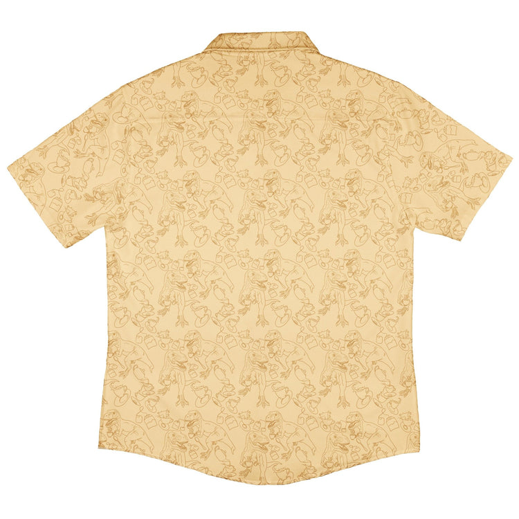 Tea Rex Button Up Shirt Geek Nerd adult sizing Design by Julie Kitzes dinosaur print