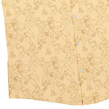 Tea Rex Button Up Shirt Geek Nerd adult sizing Design by Julie Kitzes dinosaur print