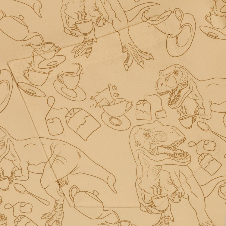 Tea Rex Button Up Shirt Geek Nerd adult sizing Design by Julie Kitzes dinosaur print