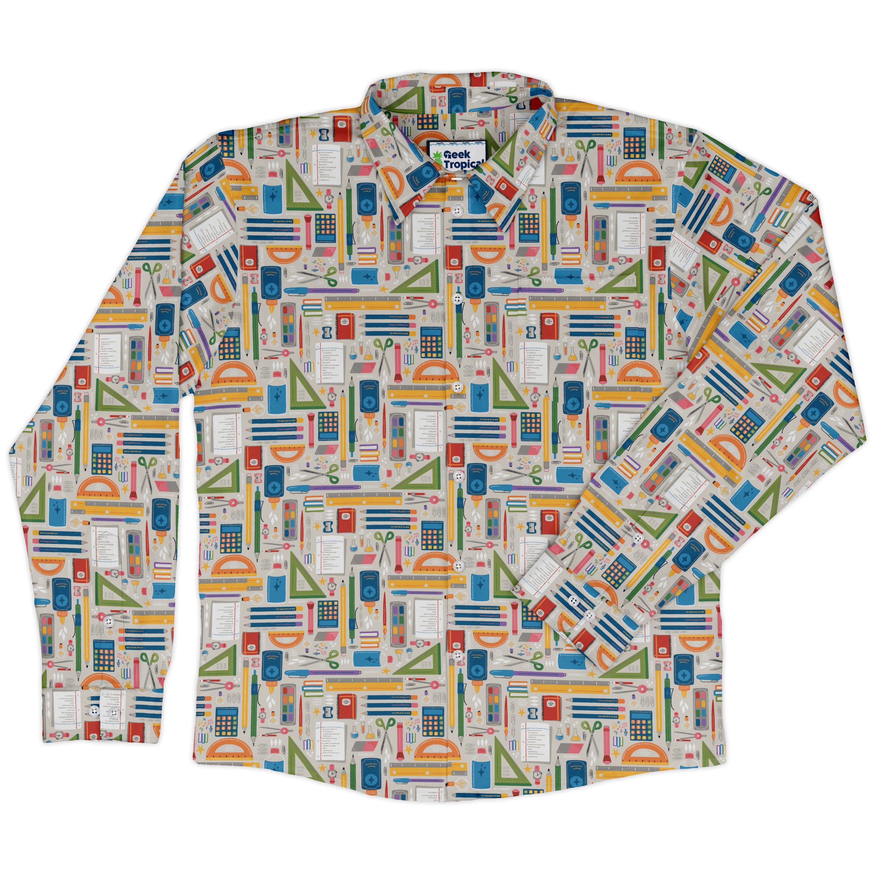 Teacher Student Supplies Long Sleeve Button Up Shirt