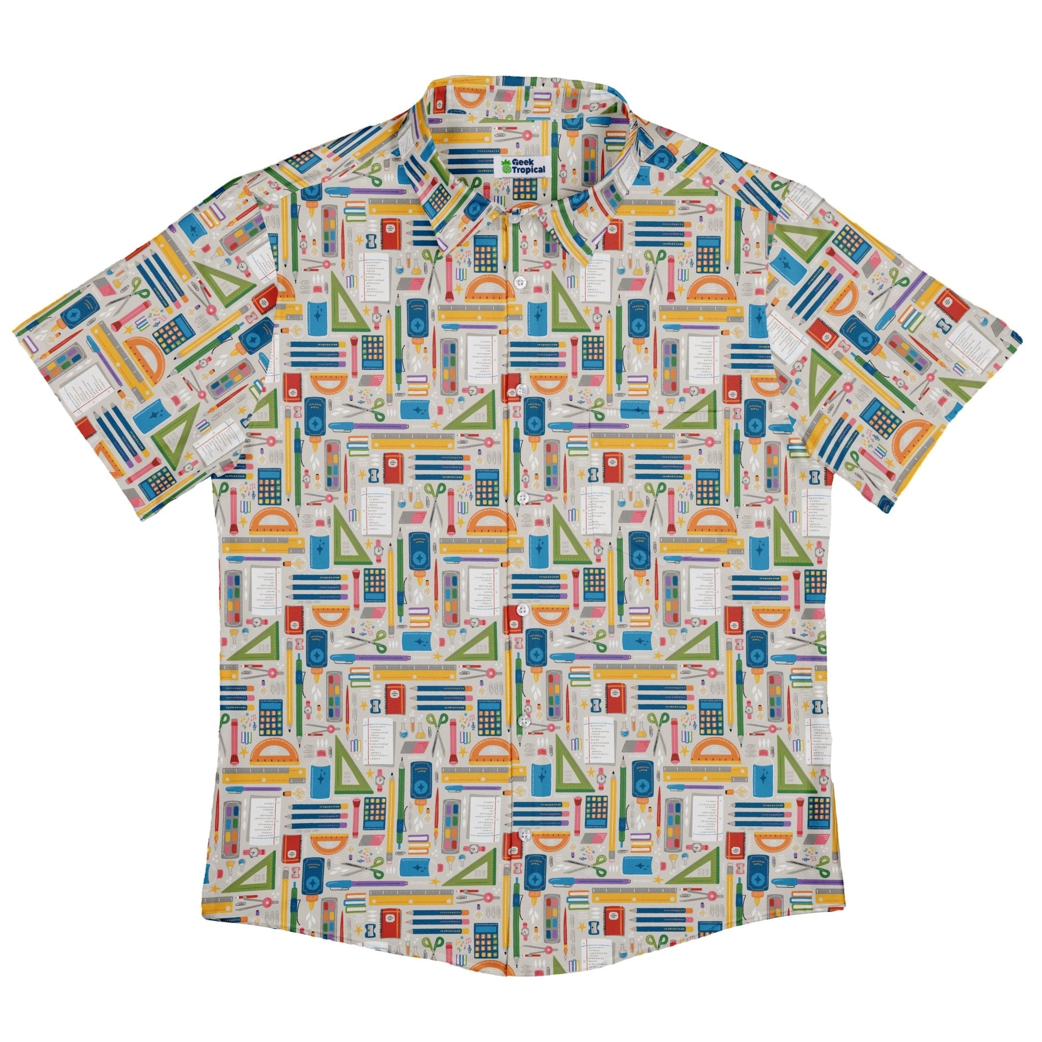 Teacher Student Supplies Button Up Shirt Geek Nerd adult sizing Design by Zirkus Design mathematics print