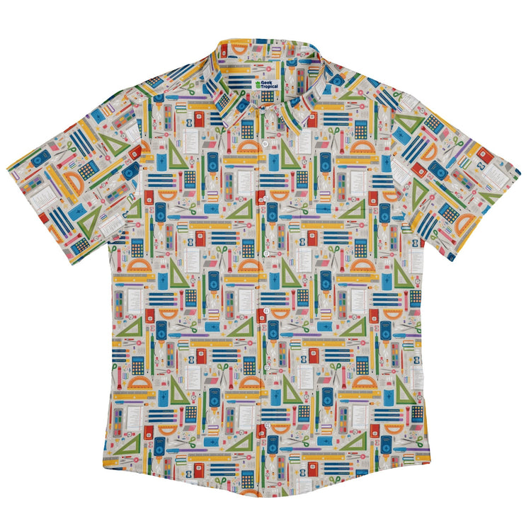 Teacher Student Supplies Button Up Shirt Geek Nerd adult sizing Design by Zirkus Design mathematics print