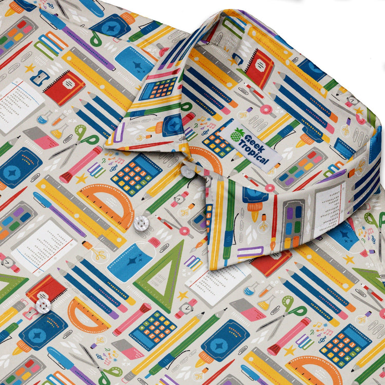 Teacher Student Supplies Button Up Shirt Geek Nerd adult sizing Design by Zirkus Design mathematics print