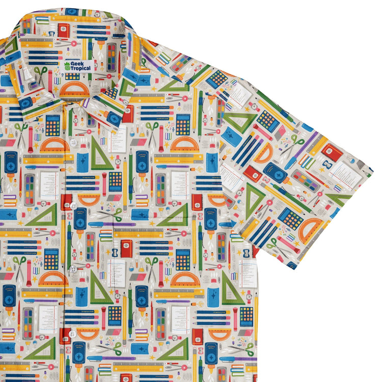 Teacher Student Supplies Button Up Shirt Geek Nerd adult sizing Design by Zirkus Design mathematics print