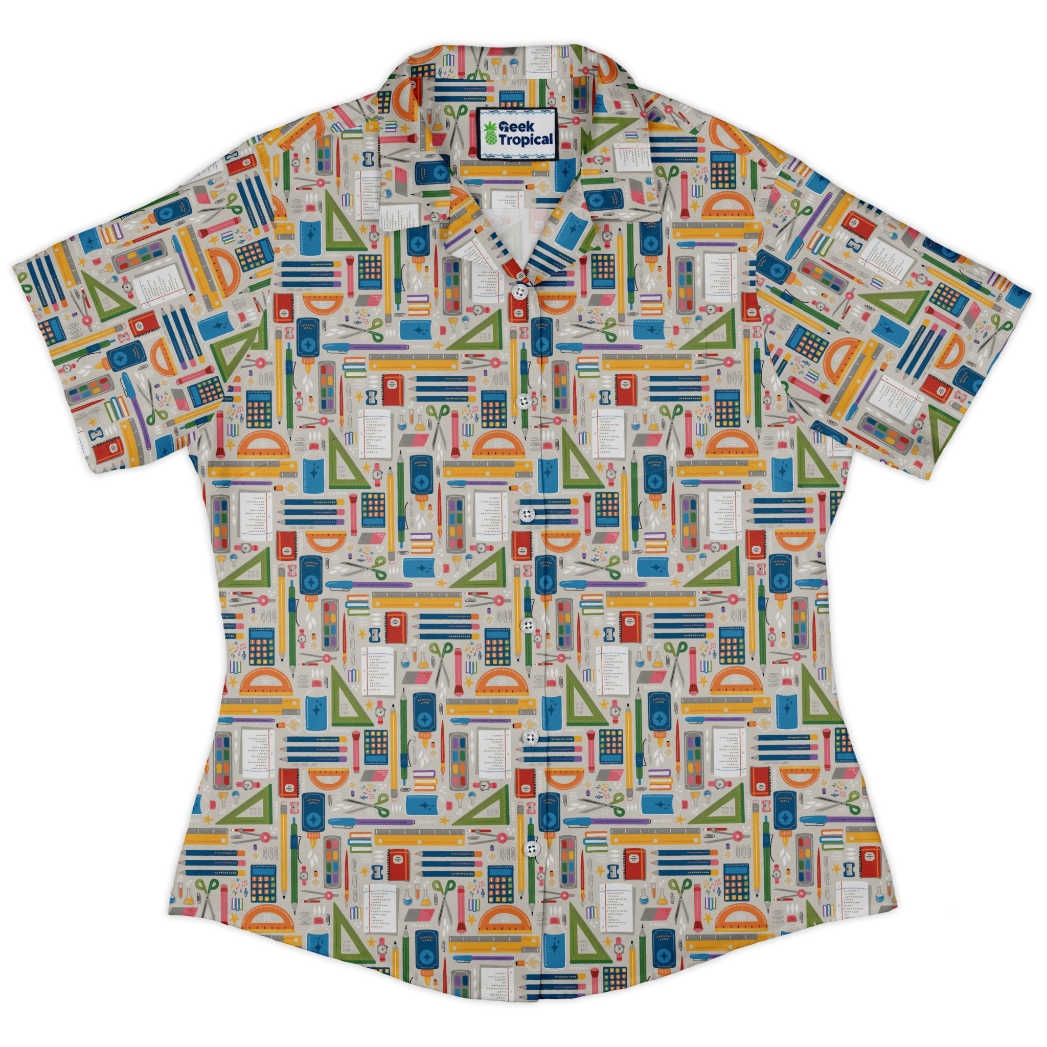 Teacher Student Supplies Curvy Button Up Shirt Geek Nerd Design by Zirkus Design mathematics print q225