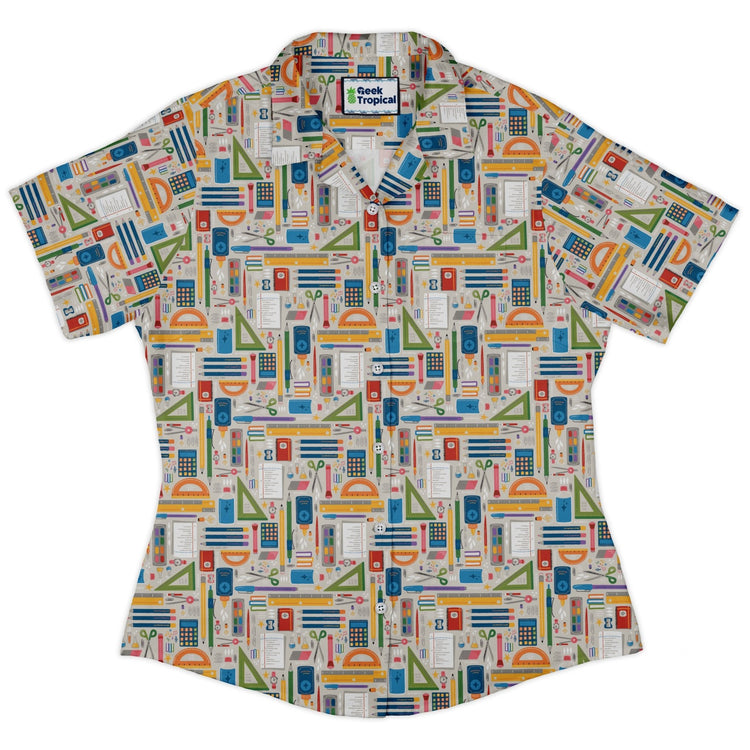 Teacher Student Supplies Curvy Button Up Shirt Geek Nerd Design by Zirkus Design mathematics print q225