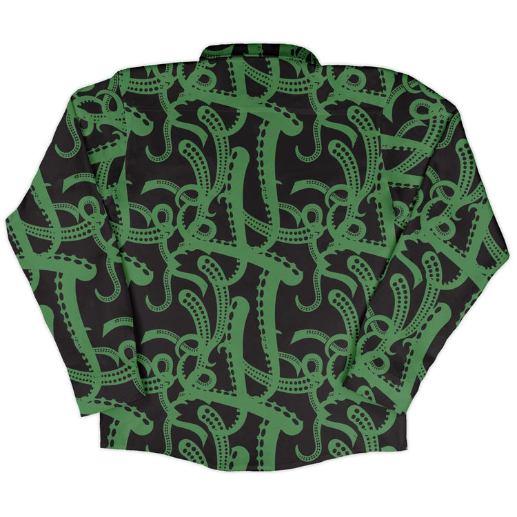 Tentacles of Cthulhu Green Long Sleeve Button Up Shirt Geek Nerd adult sizing Design by Heather Davenport Fantasy Prints