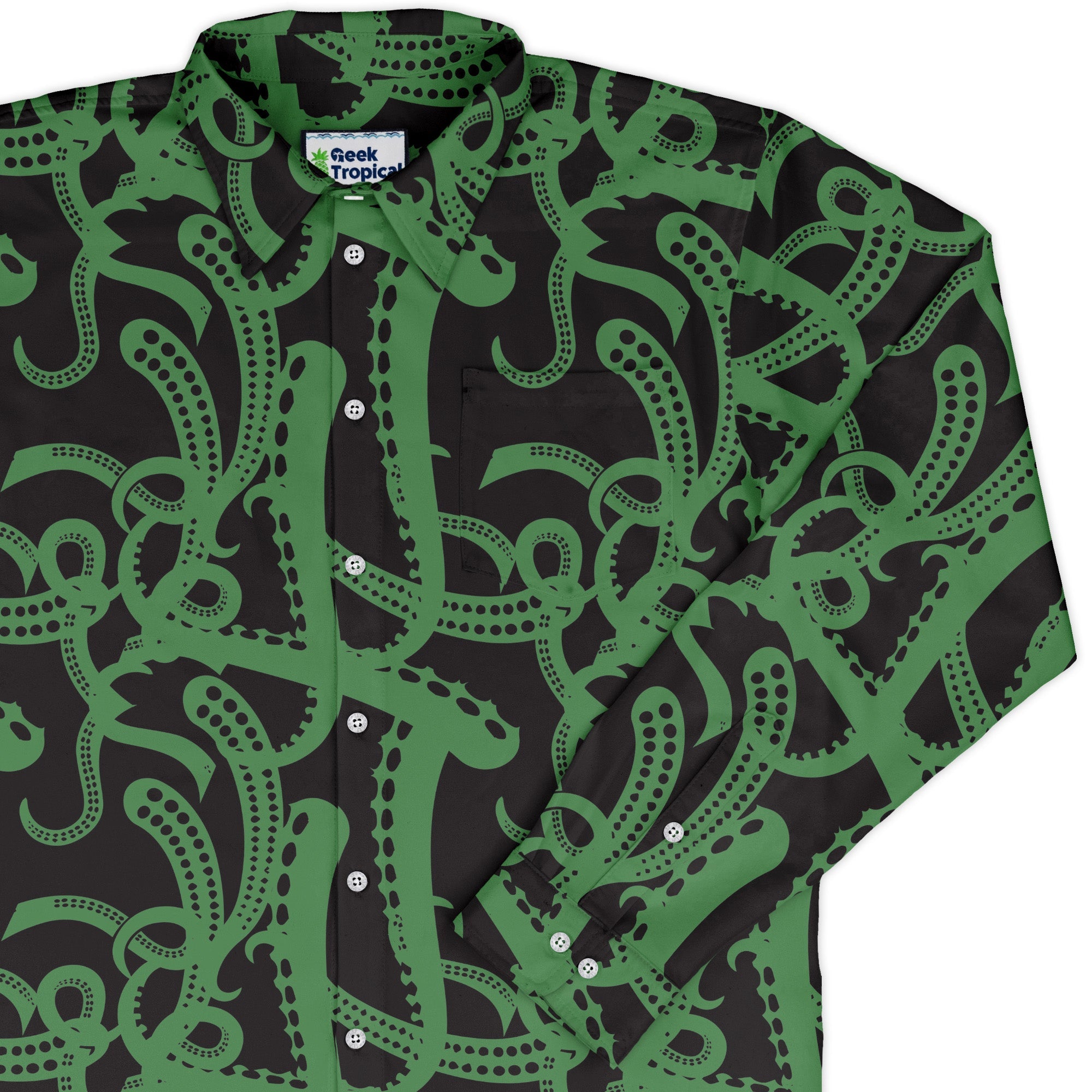 Tentacles of Cthulhu Green Long Sleeve Button Up Shirt
