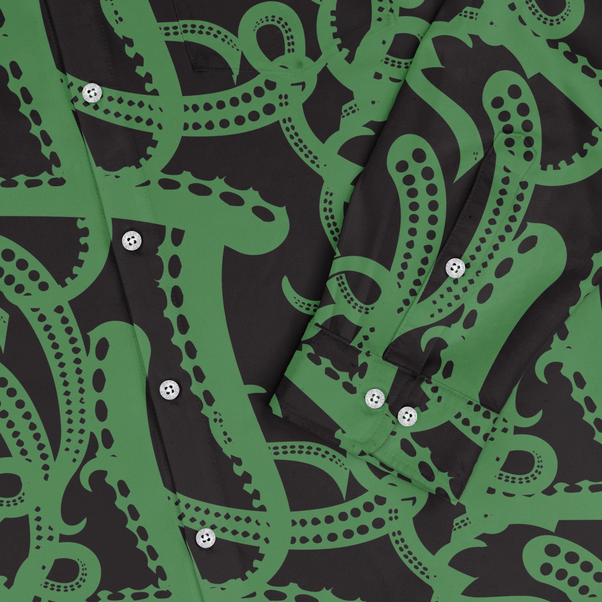 Tentacles of Cthulhu Green Long Sleeve Button Up Shirt