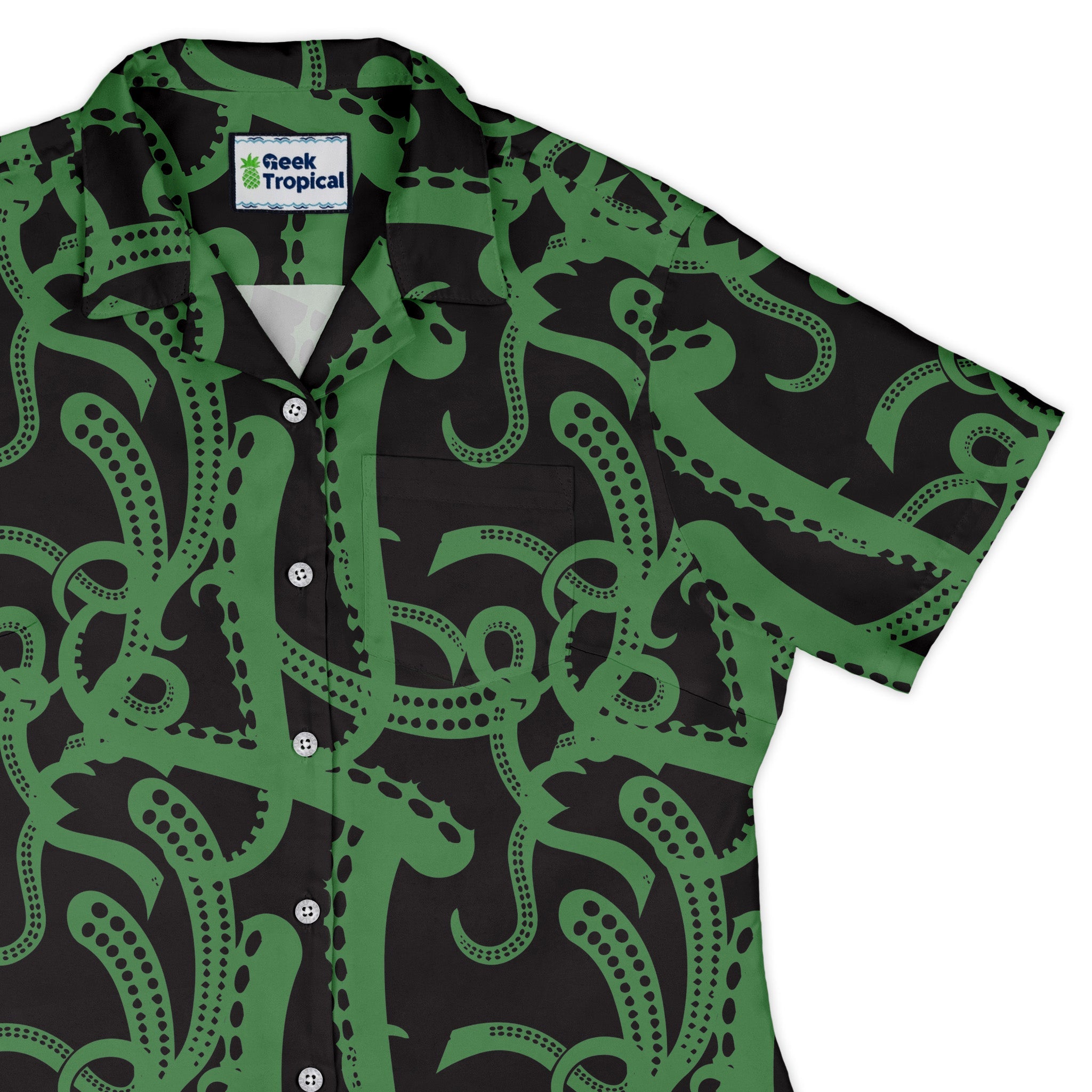 Tentacles of Cthulhu Green Curvy Button Up Shirt Geek Nerd Design by Heather Davenport Fantasy Prints halloween