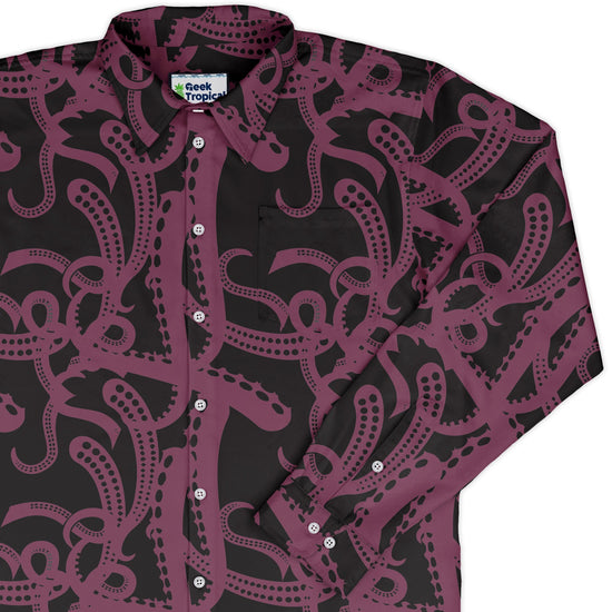 Tentacles of Cthulhu Long Sleeve Button Up Shirt Geek Nerd adult sizing Design by Heather Davenport Fantasy Prints