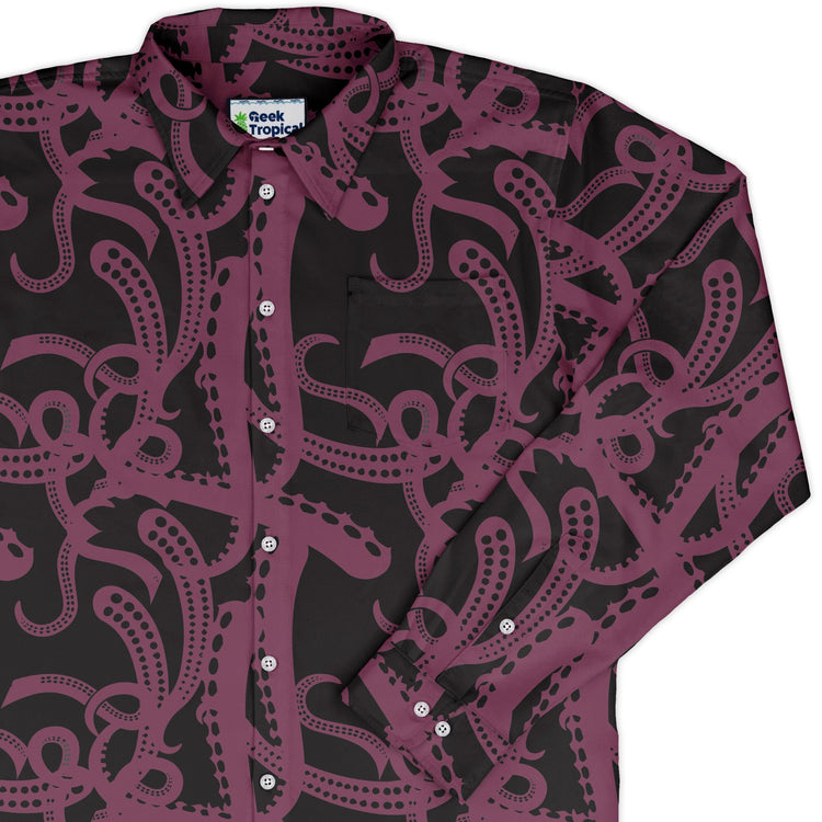 Tentacles of Cthulhu Long Sleeve Button Up Shirt Geek Nerd adult sizing Design by Heather Davenport Fantasy Prints
