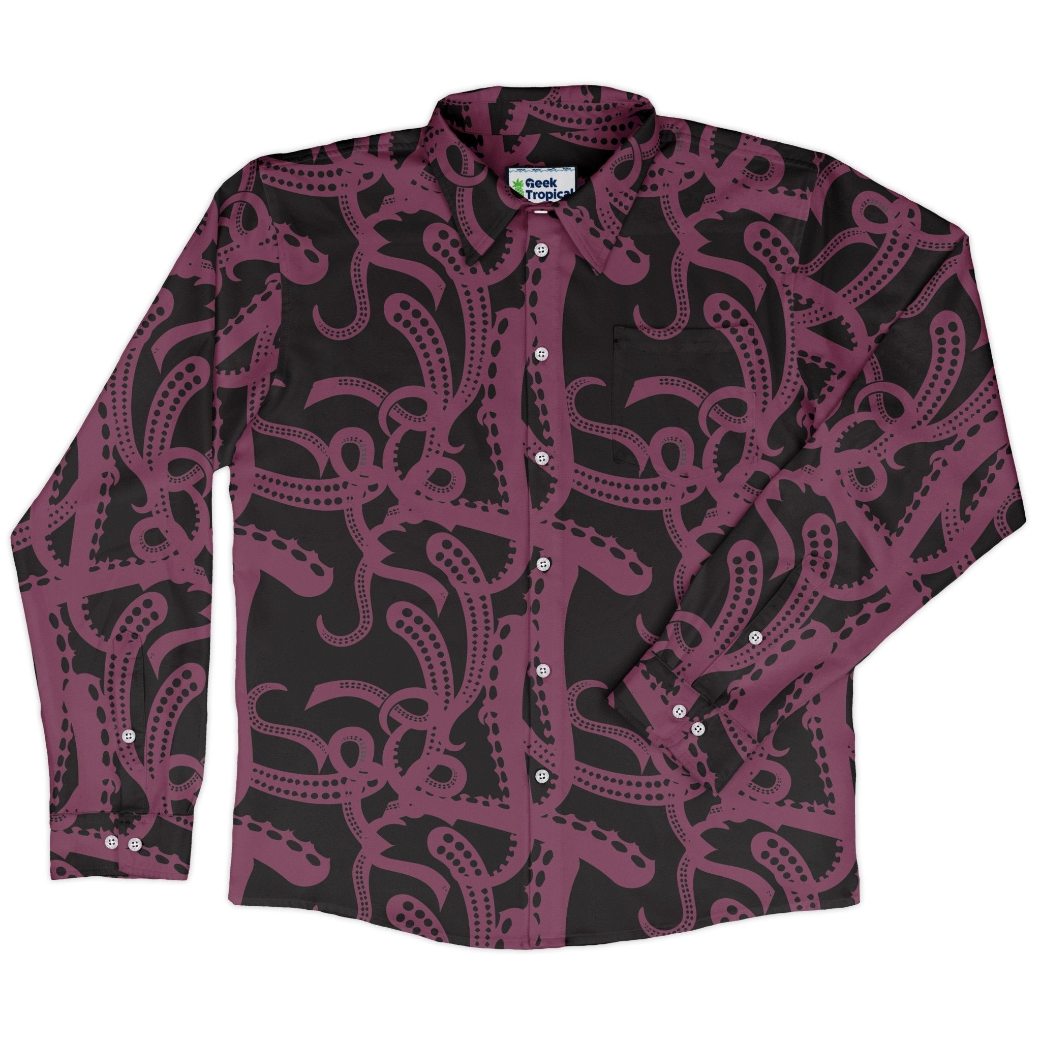 Tentacles of Cthulhu Long Sleeve Button Up Shirt Geek Nerd adult sizing Design by Heather Davenport Fantasy Prints