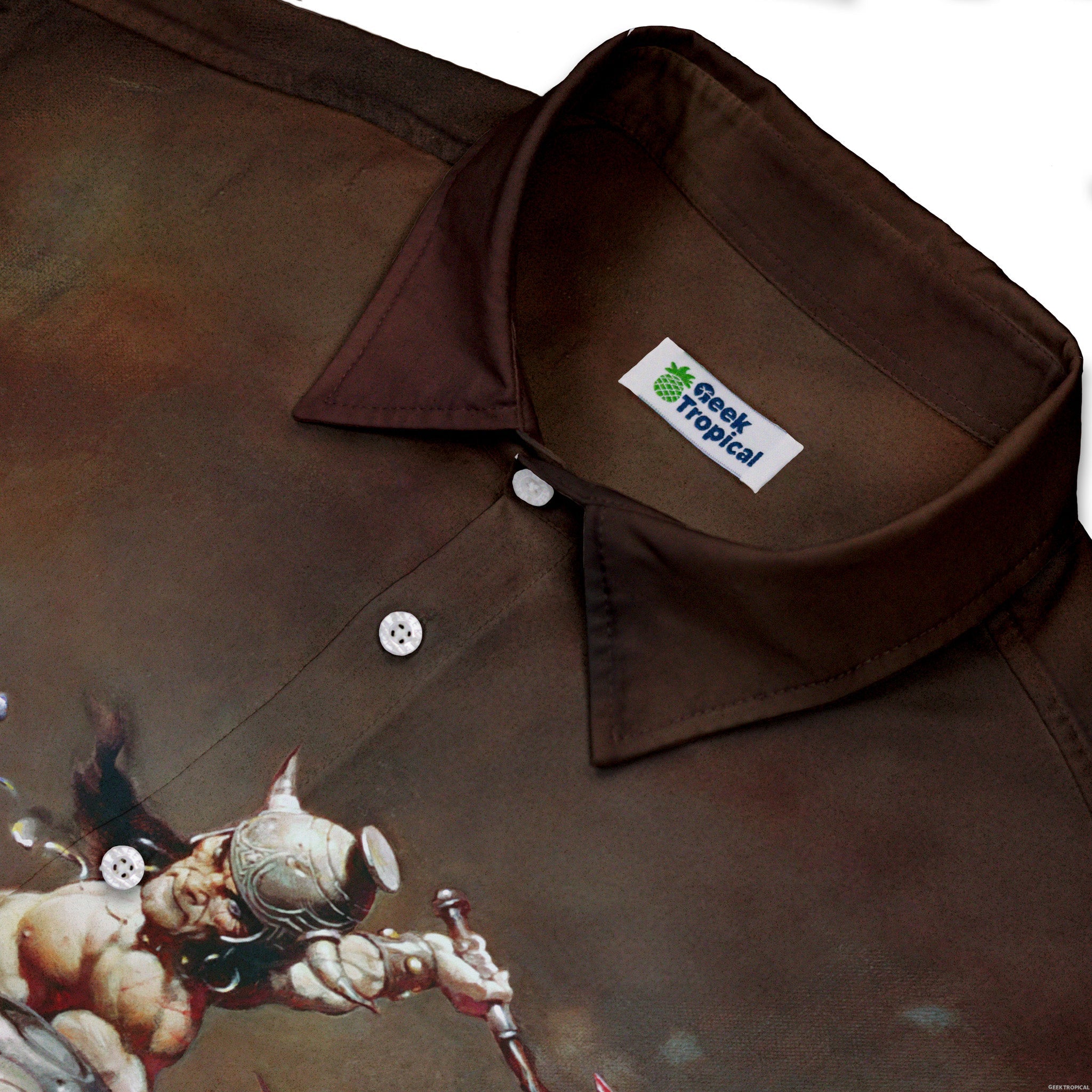 The Destroyer Button Up Shirt - adult sizing - Design by Frank Frazetta - Fantasy Prints