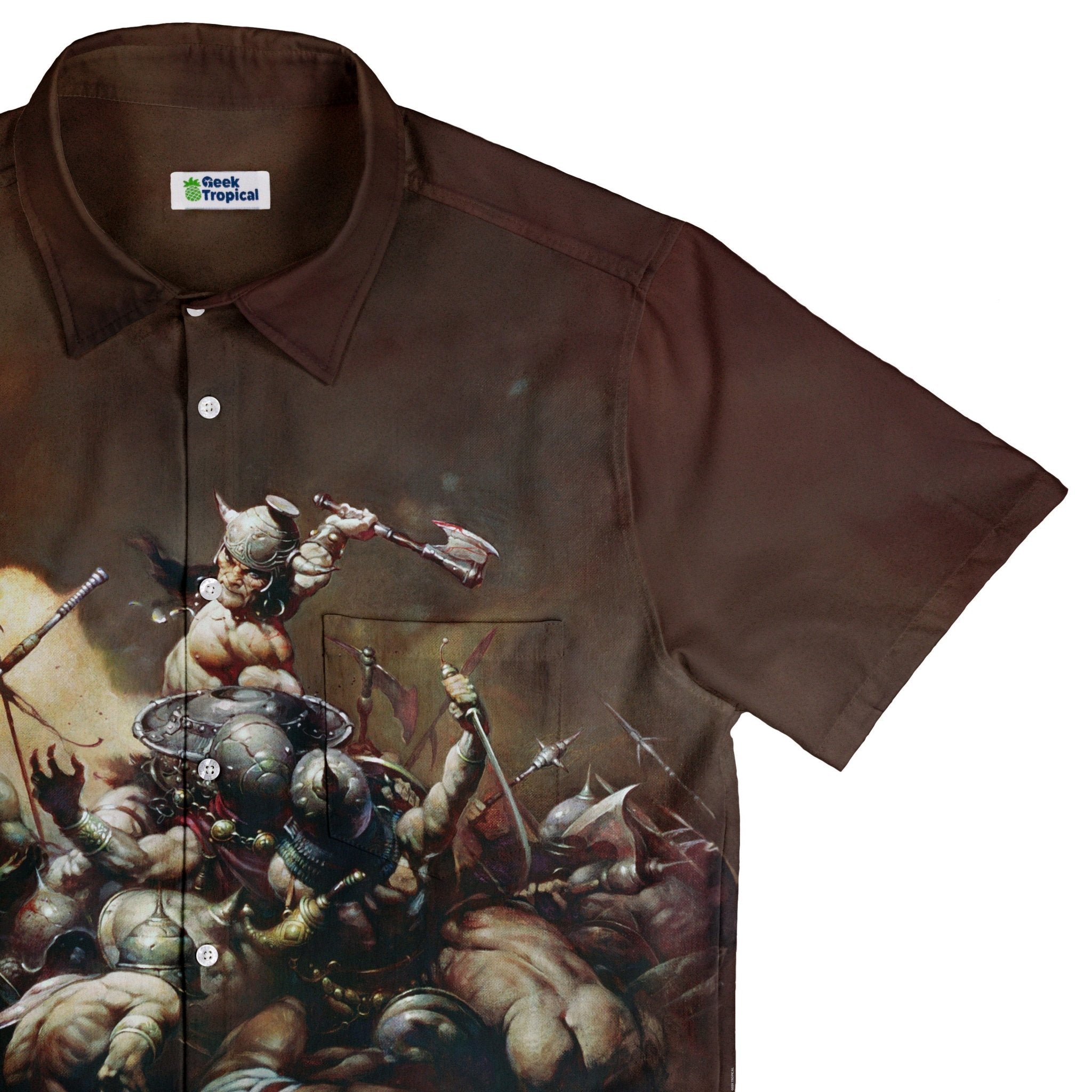 The Destroyer Button Up Shirt - adult sizing - Design by Frank Frazetta - Fantasy Prints