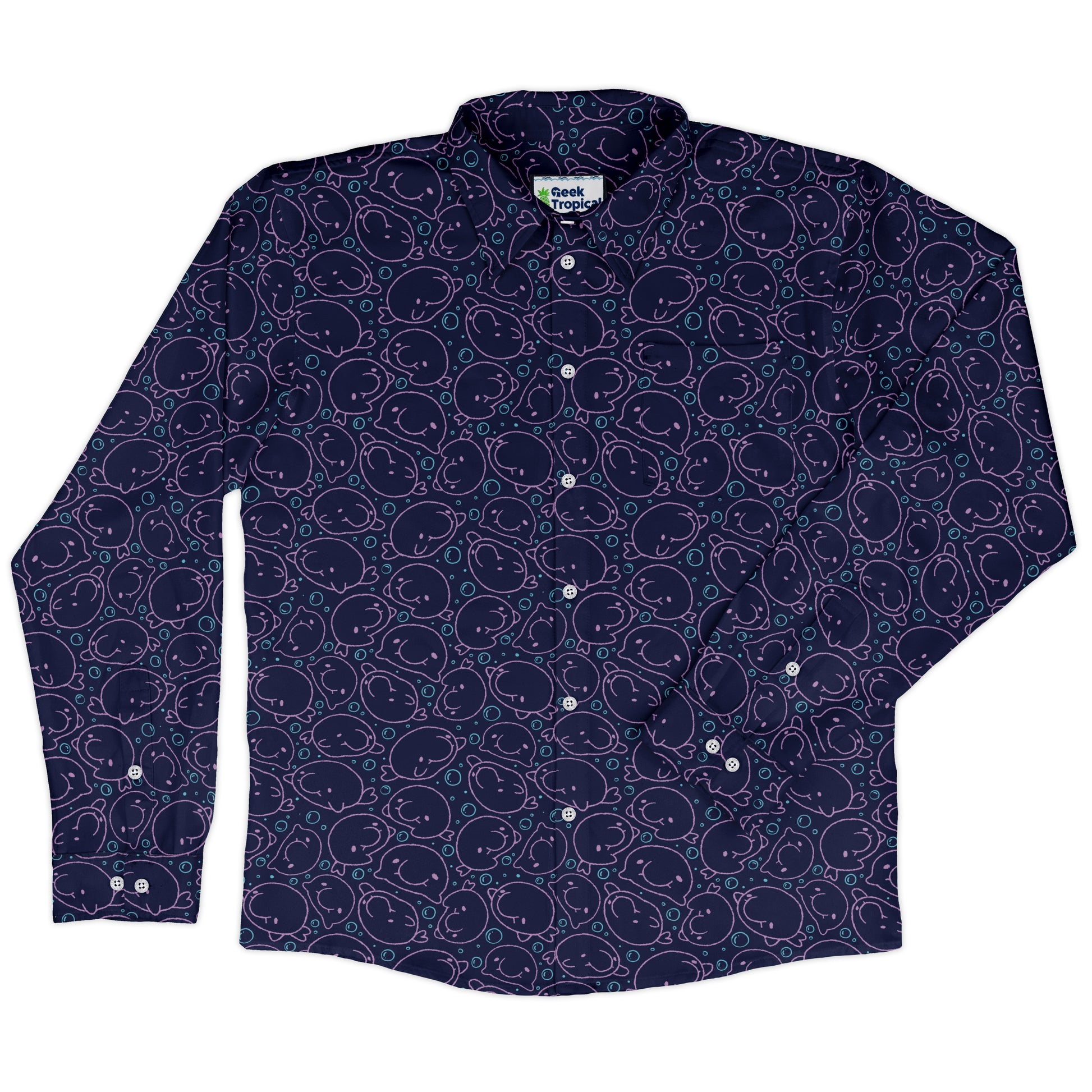 TheBlob Pink Blue Long Sleeve Button Up Shirt front