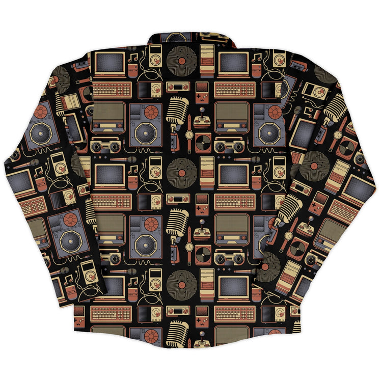 Throwback Tech Long Sleeve Button Up Shirt Geek Nerd adult sizing Design by Tobe Fonseca FLOW DESC WRITING