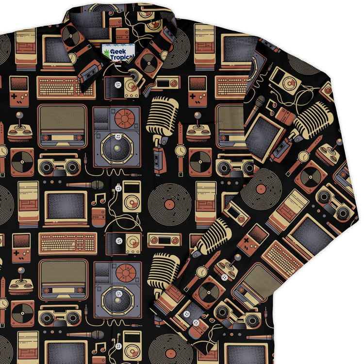 Throwback Tech Long Sleeve Button Up Shirt Geek Nerd adult sizing Design by Tobe Fonseca FLOW DESC WRITING
