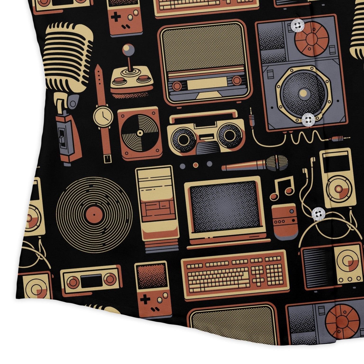 Throwback Tech Curvy Button Up Shirt Geek Nerd Design by Tobe Fonseca music print Q3