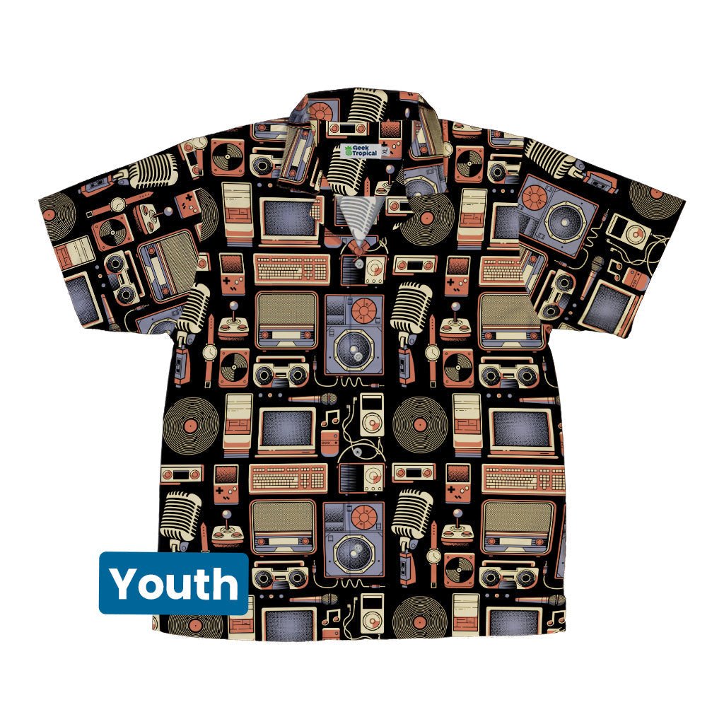 Throwback Tech Youth Hawaiian Shirt - Design by Tobe Fonseca - music print - Q3