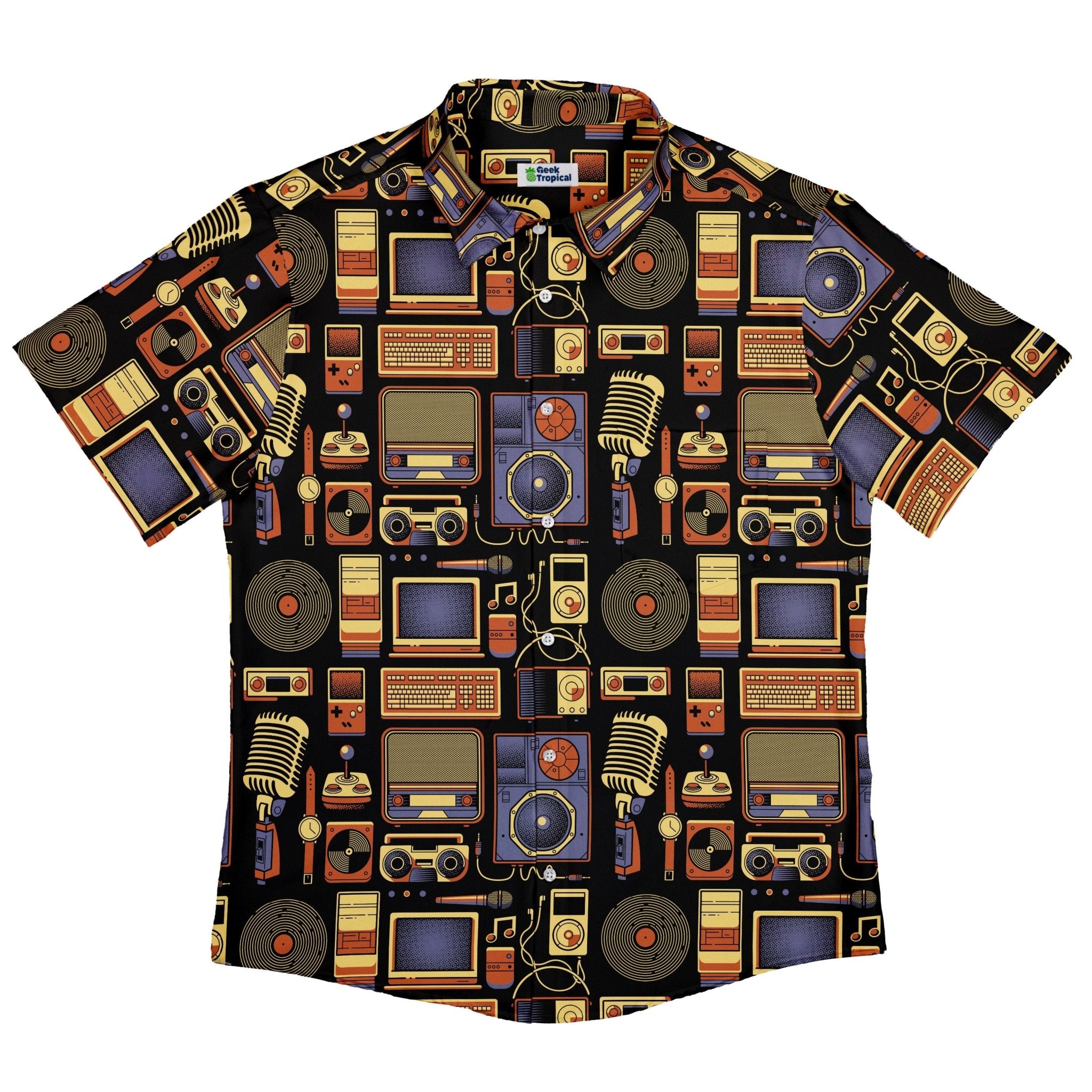 Throwback Tech Button Up Shirt - adult sizing - Design by Tobe Fonseca - music print