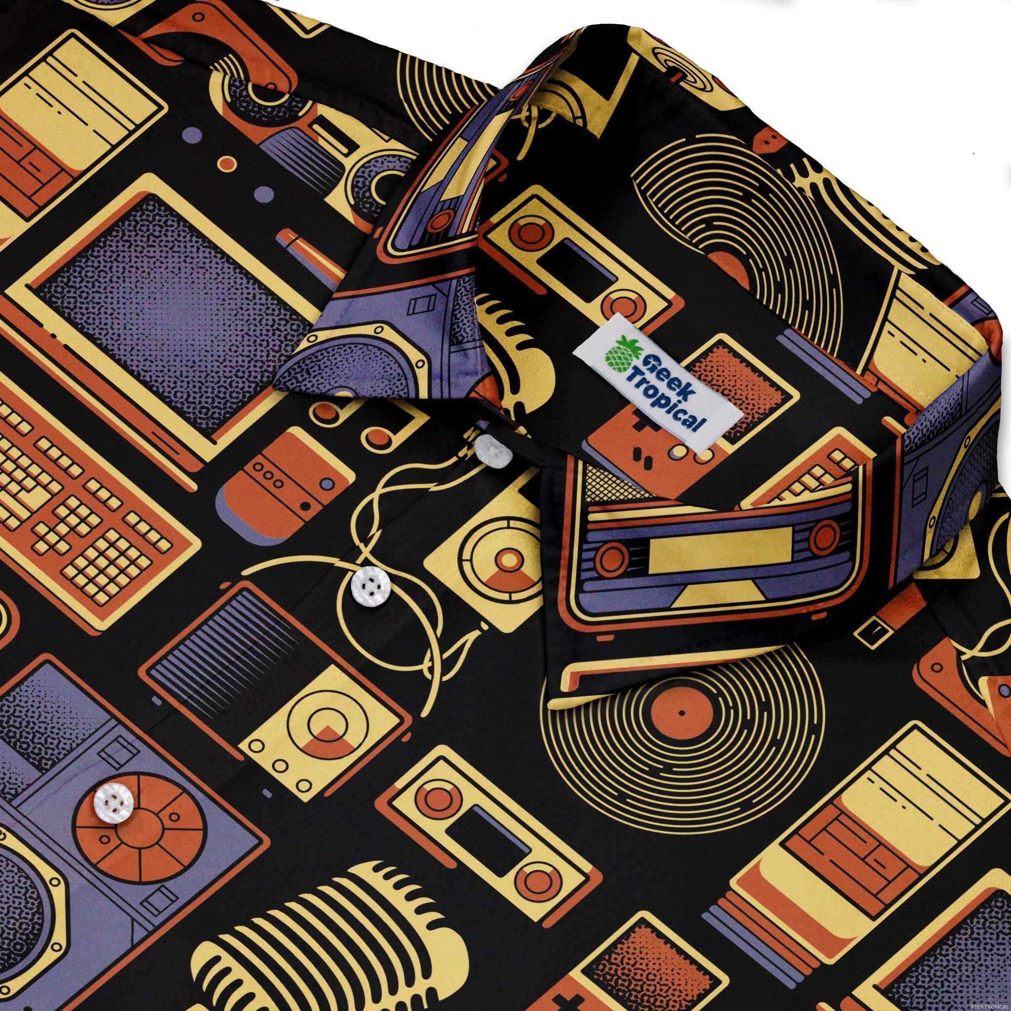 Throwback Tech Button Up Shirt - adult sizing - Design by Tobe Fonseca - music print