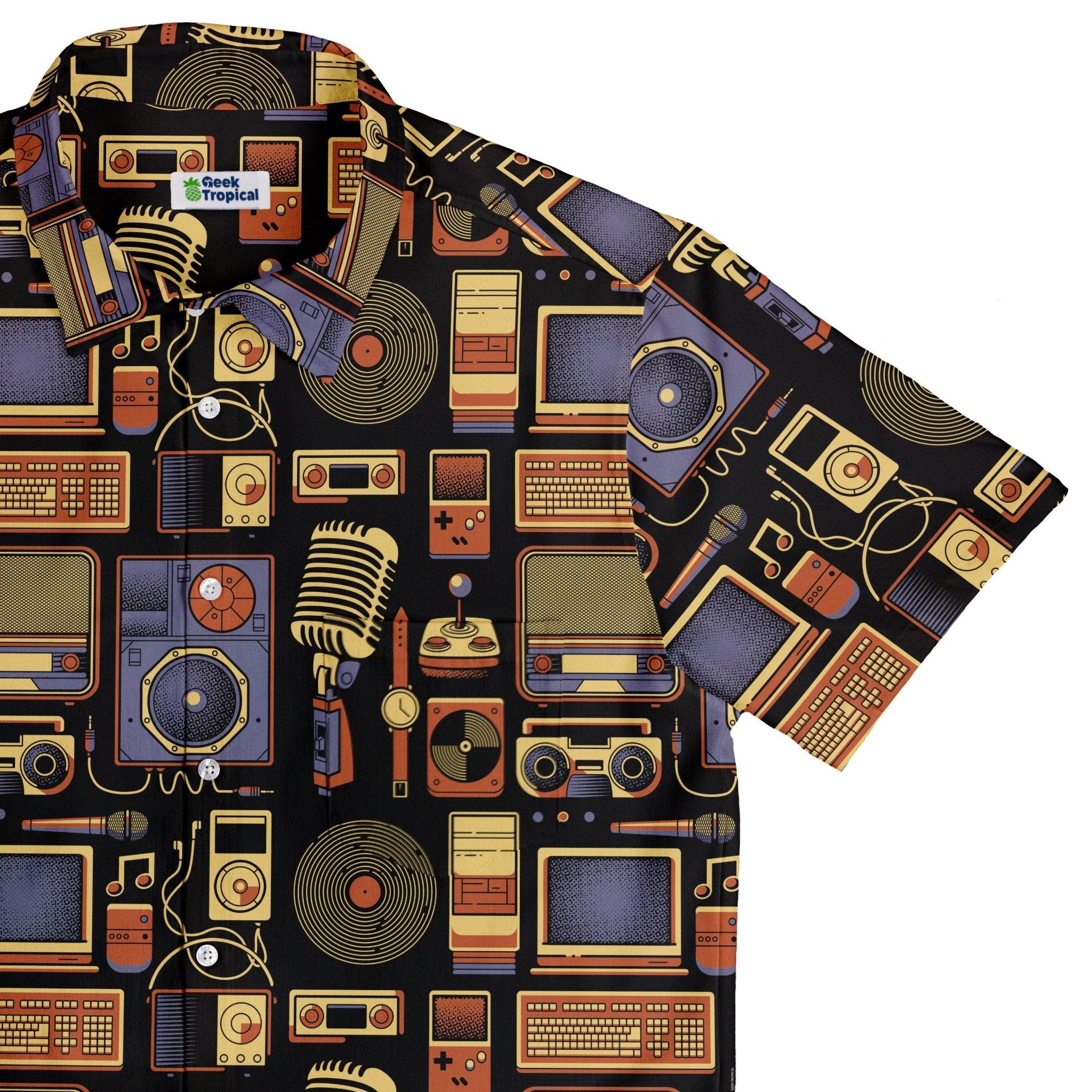 Throwback Tech Button Up Shirt - adult sizing - Design by Tobe Fonseca - music print