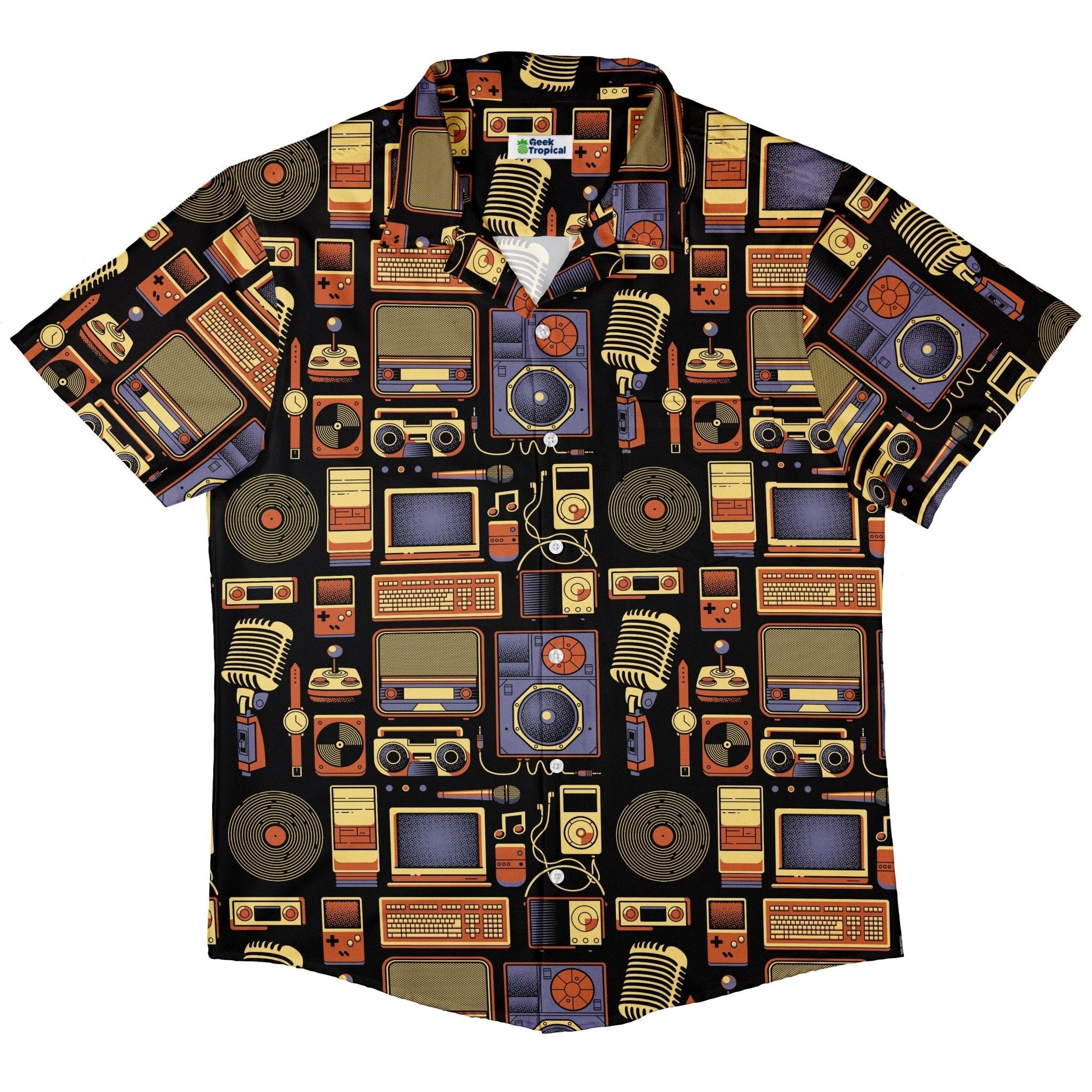 Clearance Ready - to - Ship Throwback Tech Button Up Shirt Geek Nerd adult sizing Clearance Design by Tobe Fonseca