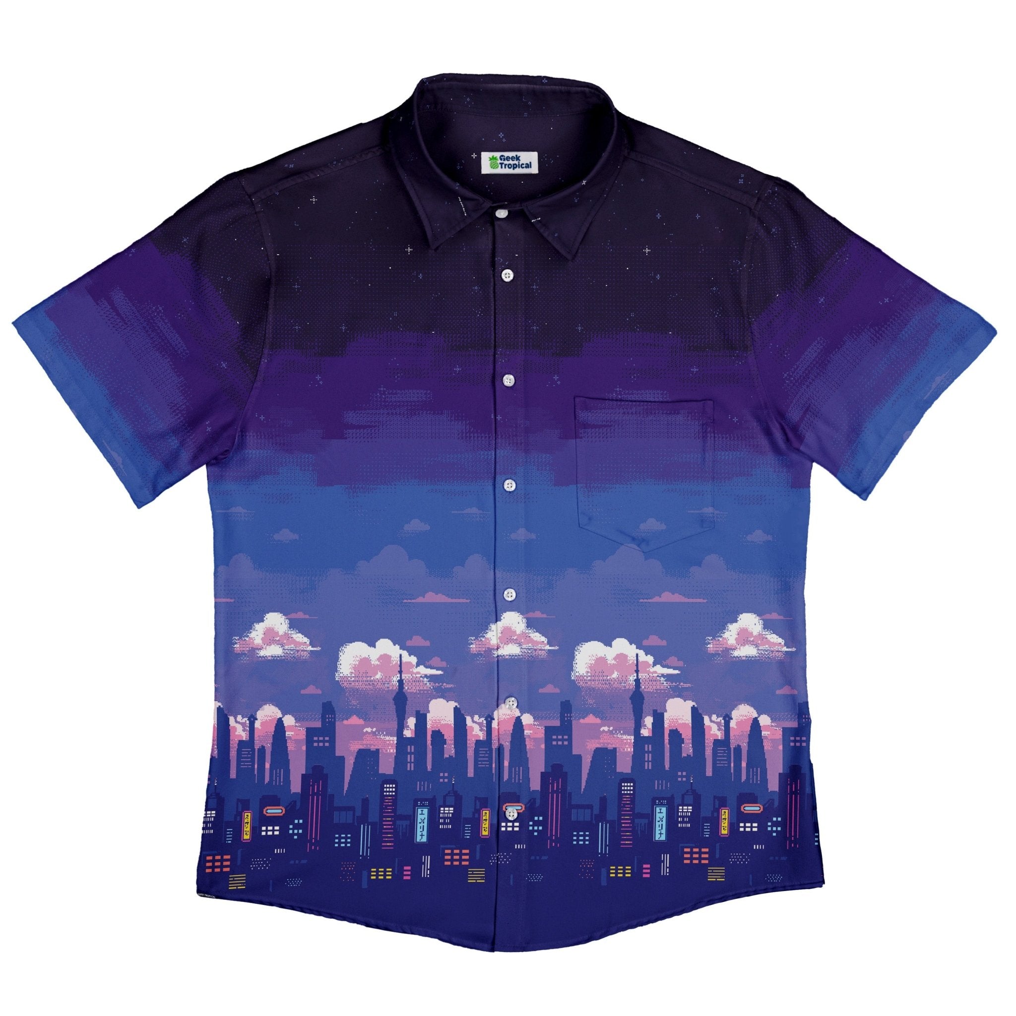 Tokyo Skyline Button Up Shirt Geek Nerd 0925 adult sizing All Adult Button Up Shirts
