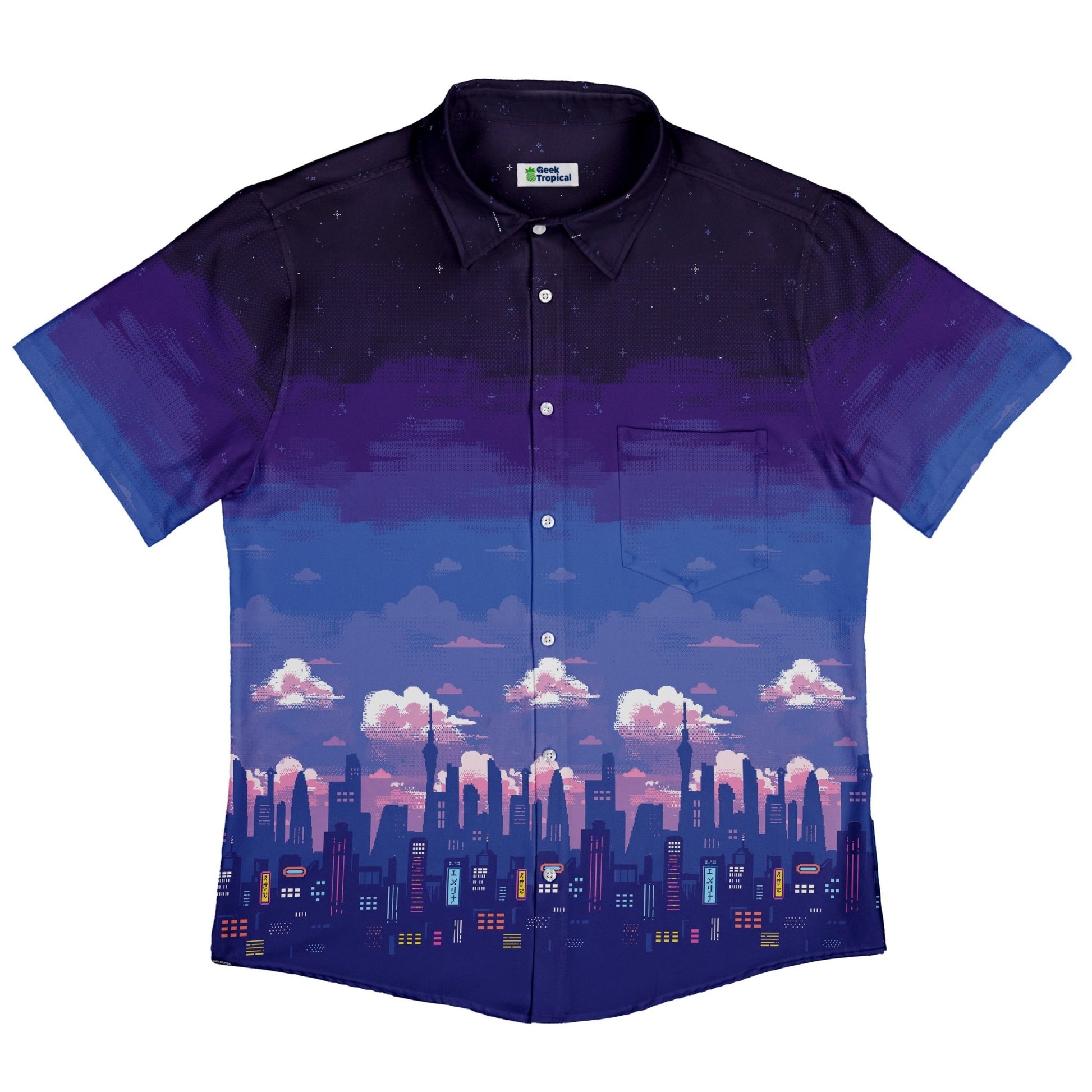Tokyo Skyline Button Up Shirt Geek Nerd 0925 adult sizing All Adult Button Up Shirts