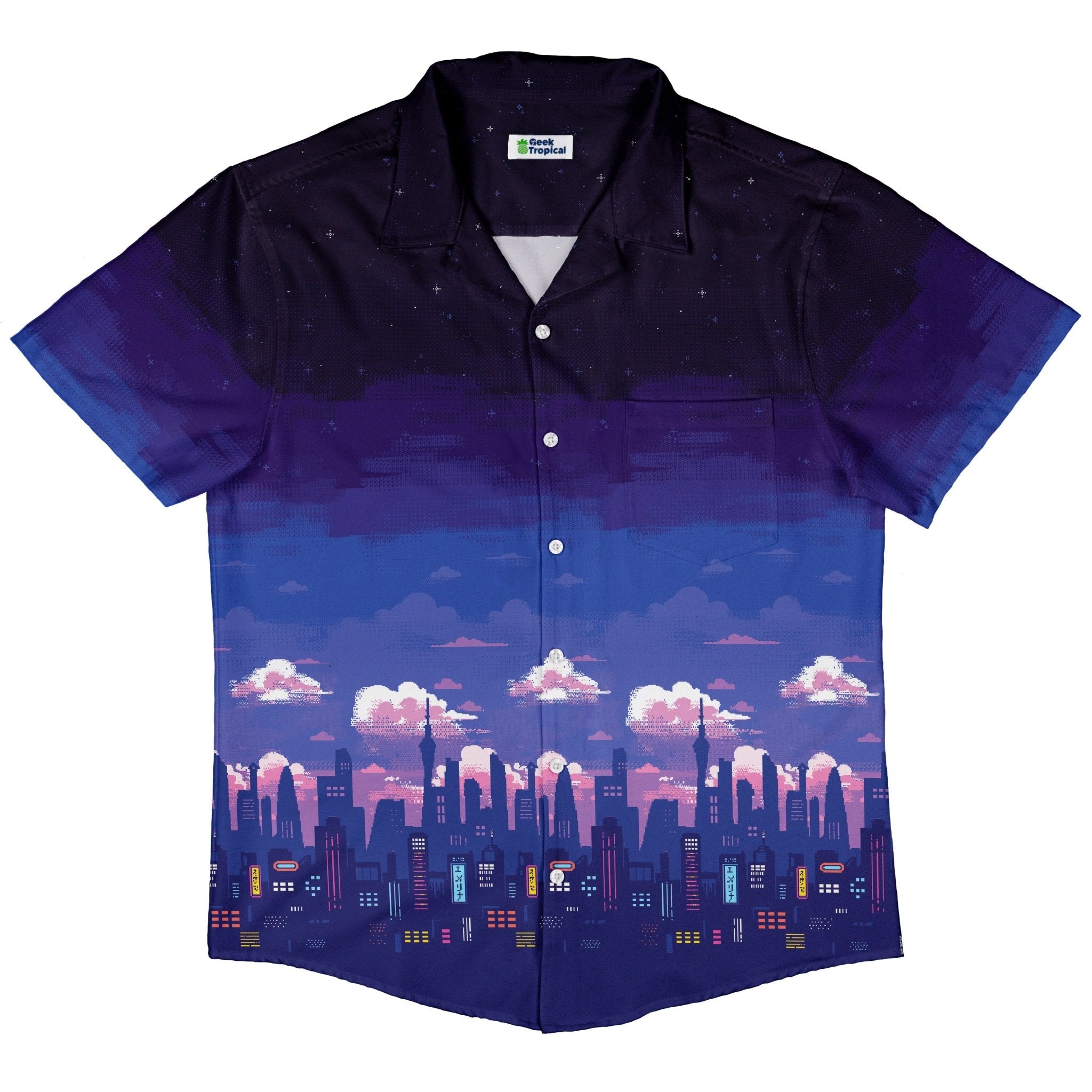 Tokyo Skyline Button Up Shirt Geek Nerd 0925 adult sizing All Adult Button Up Shirts