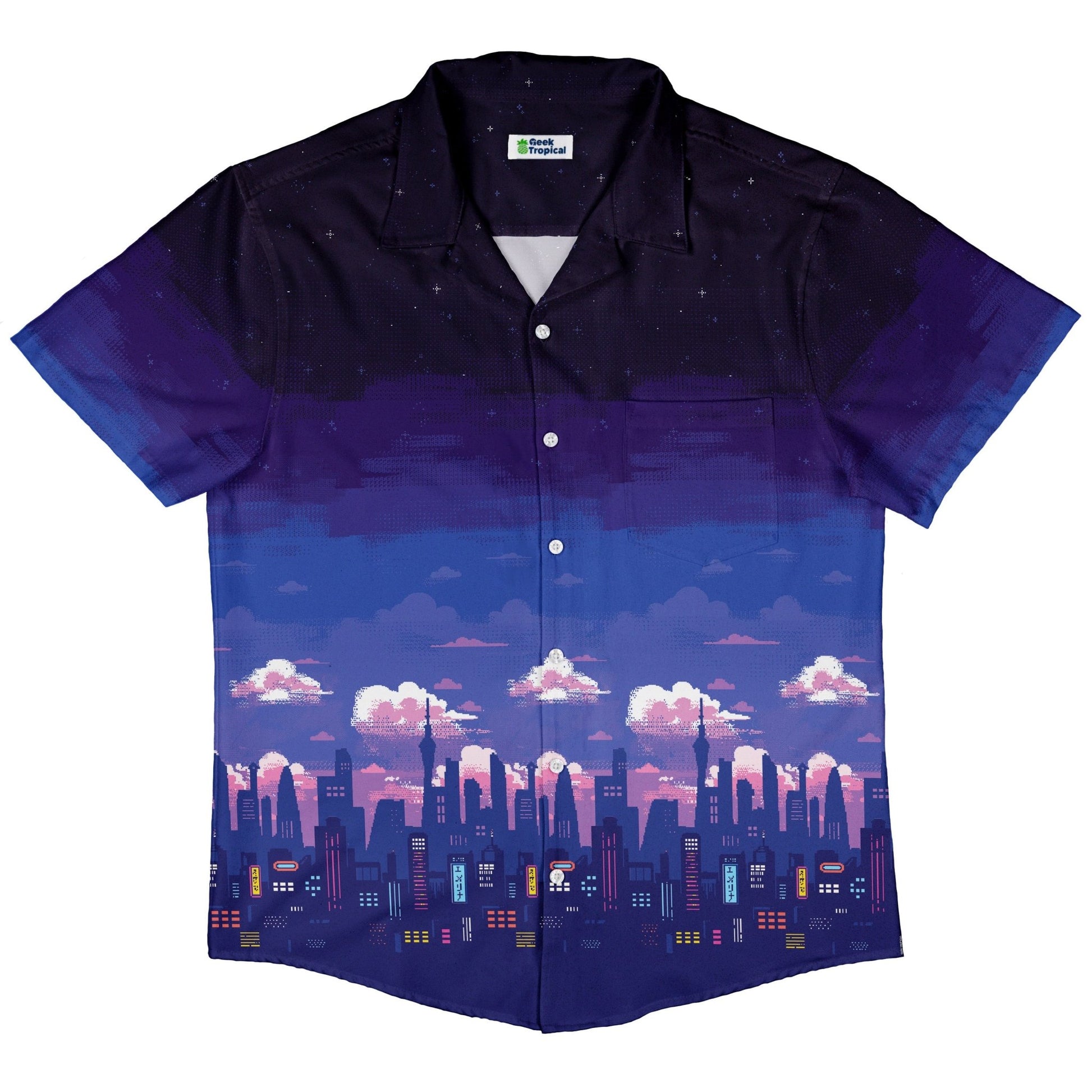 Tokyo Skyline Button Up Shirt Geek Nerd 0925 adult sizing All Adult Button Up Shirts