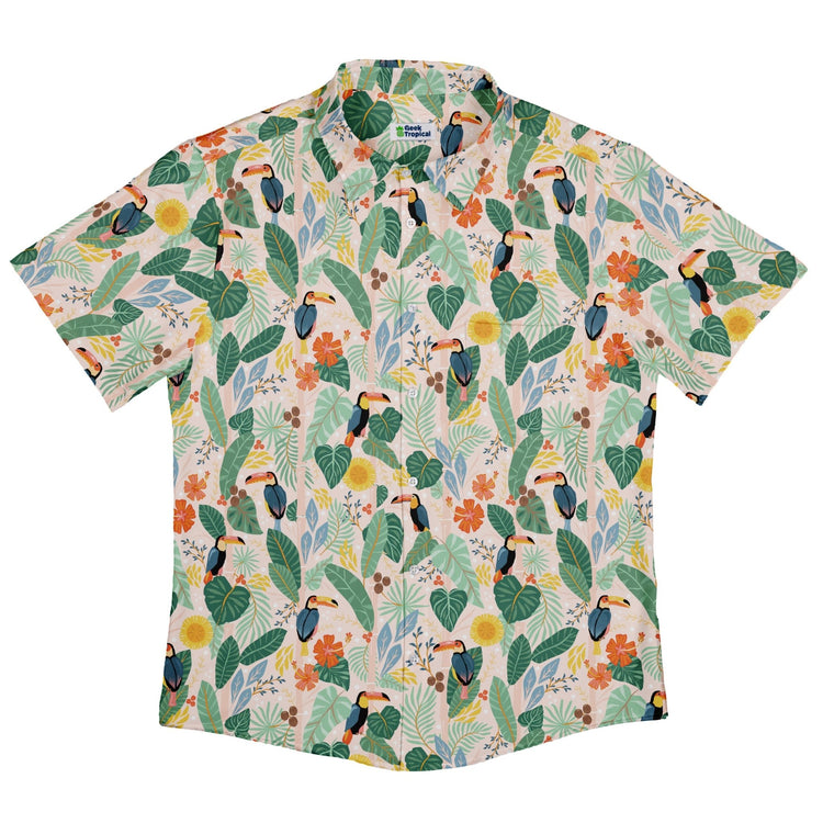 Toucan Tropica Button Up Shirt Geek Nerd adult sizing animal patterns botany print