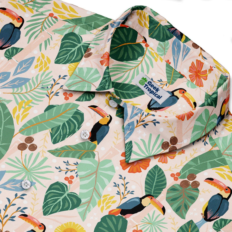 Toucan Tropica Button Up Shirt Geek Nerd adult sizing animal patterns botany print