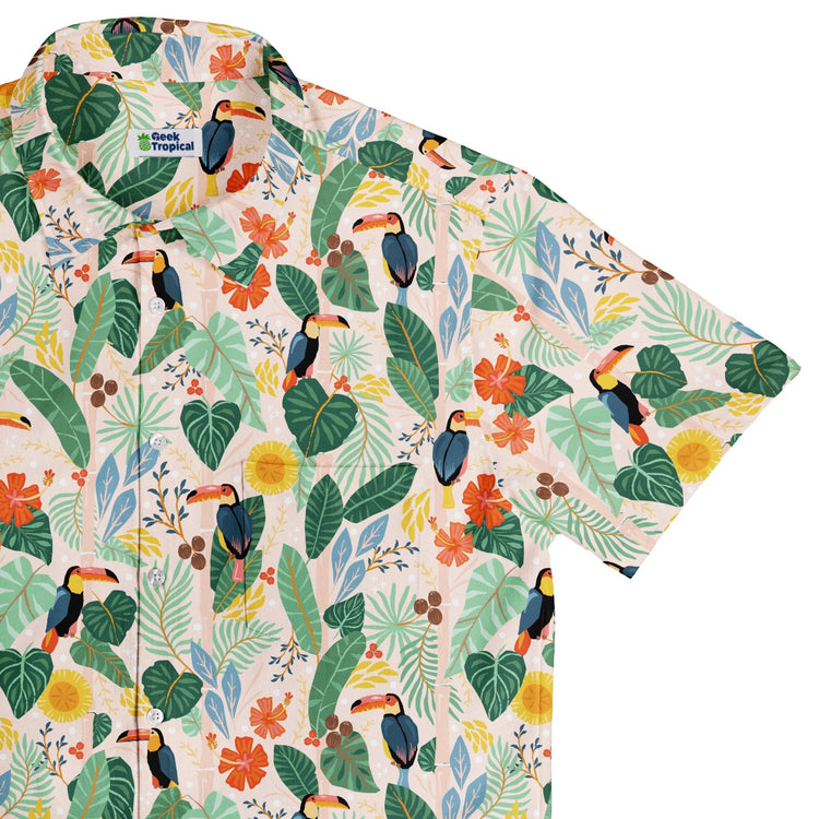Toucan Tropica Button Up Shirt Geek Nerd adult sizing animal patterns botany print