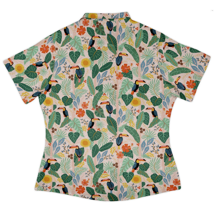 Toucan Tropica Curvy Button Up Shirt Geek Nerd animal patterns botany print Design by Zirkus Design
