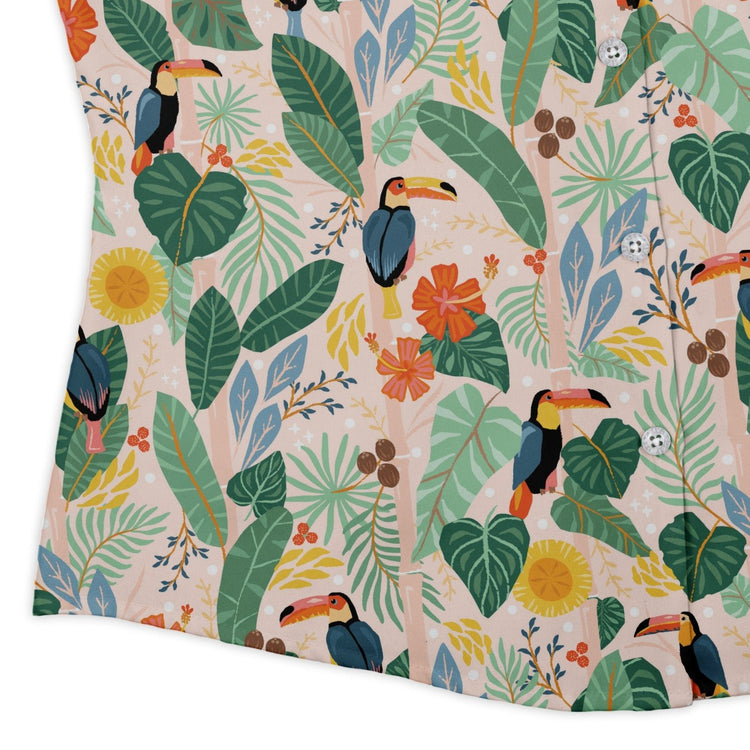 Toucan Tropica Curvy Button Up Shirt Geek Nerd animal patterns botany print Design by Zirkus Design