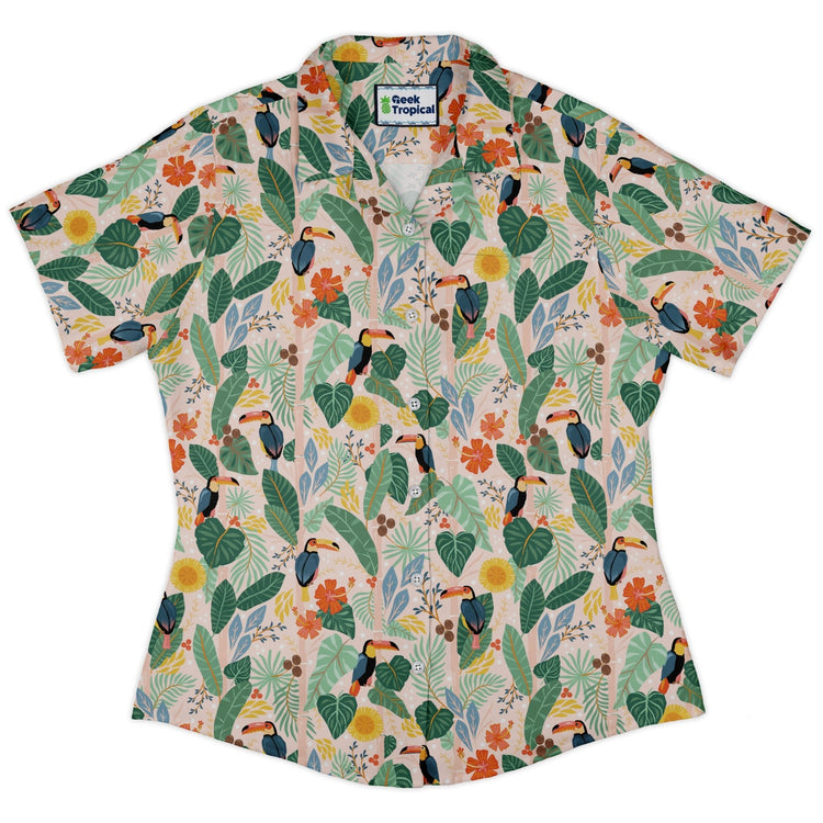 Toucan Tropica Curvy Button Up Shirt Geek Nerd animal patterns botany print Design by Zirkus Design