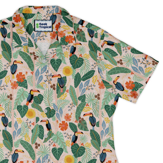 Toucan Tropica Curvy Button Up Shirt Geek Nerd animal patterns botany print Design by Zirkus Design