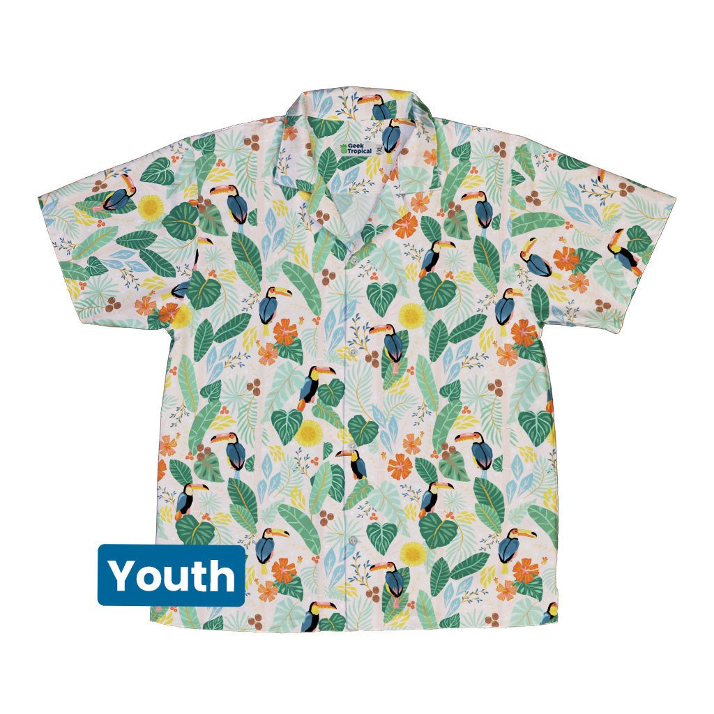 Toucan Tropica Youth Hawaiian Shirt Geek Nerd animal patterns botany print Design by Zirkus Design