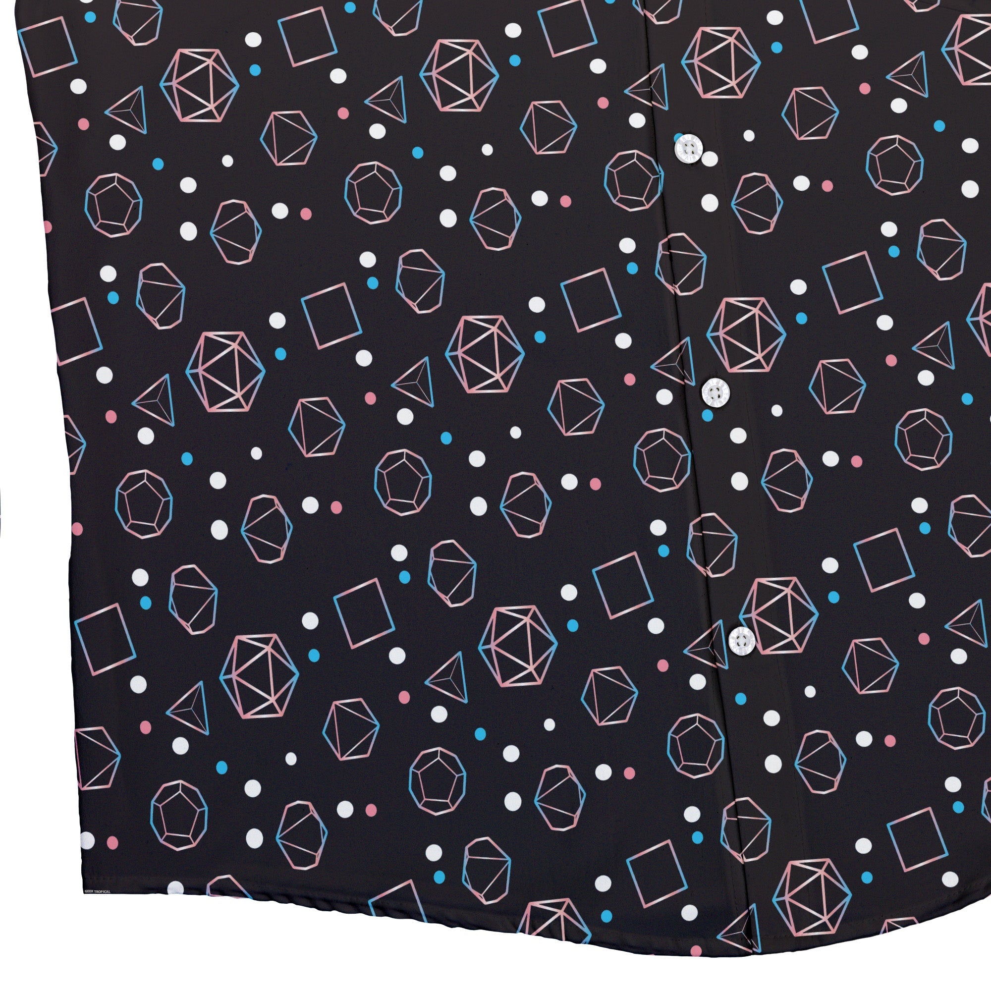 Trans Pride Flag DND Dice Button Up Shirt - adult sizing - Design by Heather Davenport - dnd & rpg print