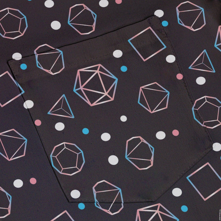 Trans Pride Flag DND Dice Button Up Shirt - adult sizing - Design by Heather Davenport - dnd & rpg print