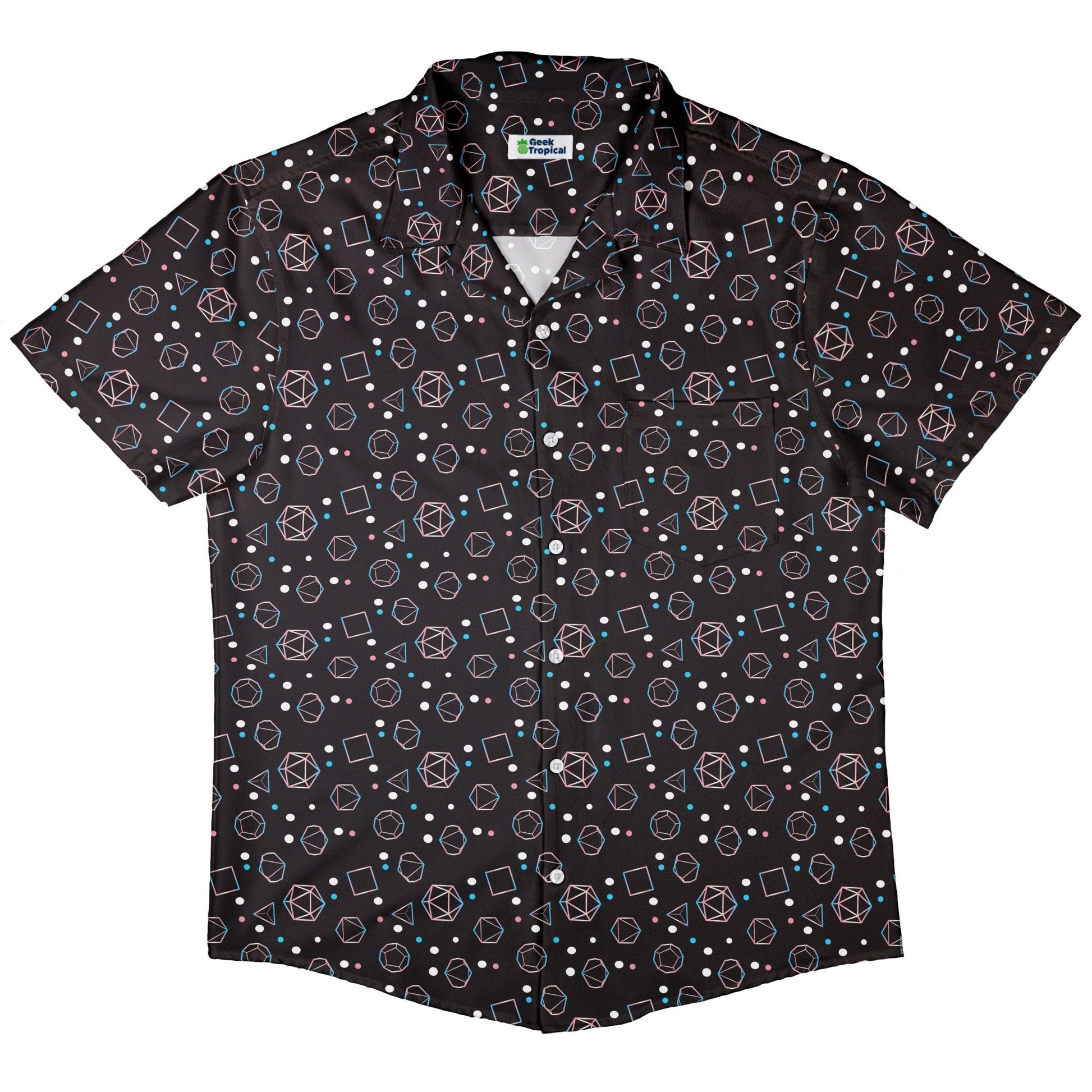 Trans Pride Flag DND Dice Button Up Shirt - adult sizing - Design by Heather Davenport - dnd & rpg print