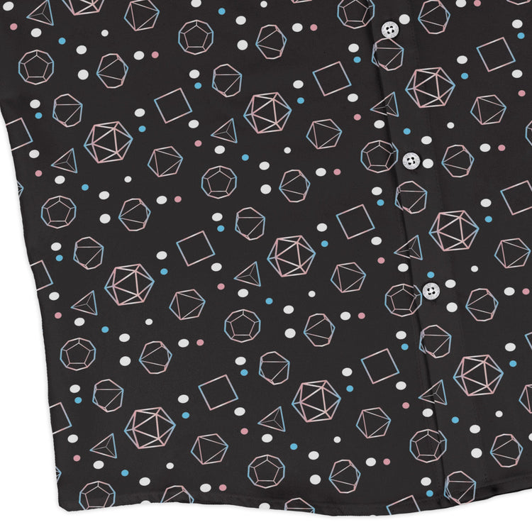Trans Pride Flag Dnd Dice Long Sleeve Button Up Shirt Geek Nerd adult sizing Design by Heather Davenport dnd & rpg print