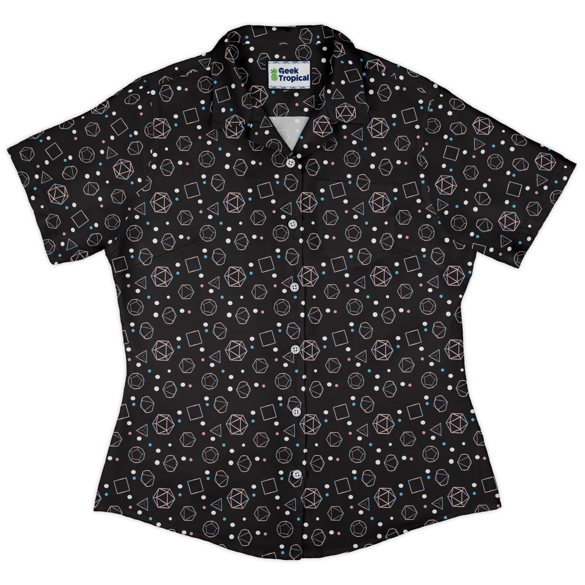 Clearance Ready - to - Ship Trans Pride Flag Dnd Dice Curvy Button Up Shirt Geek Nerd Clearance Design by Heather Davenport dnd & rpg print