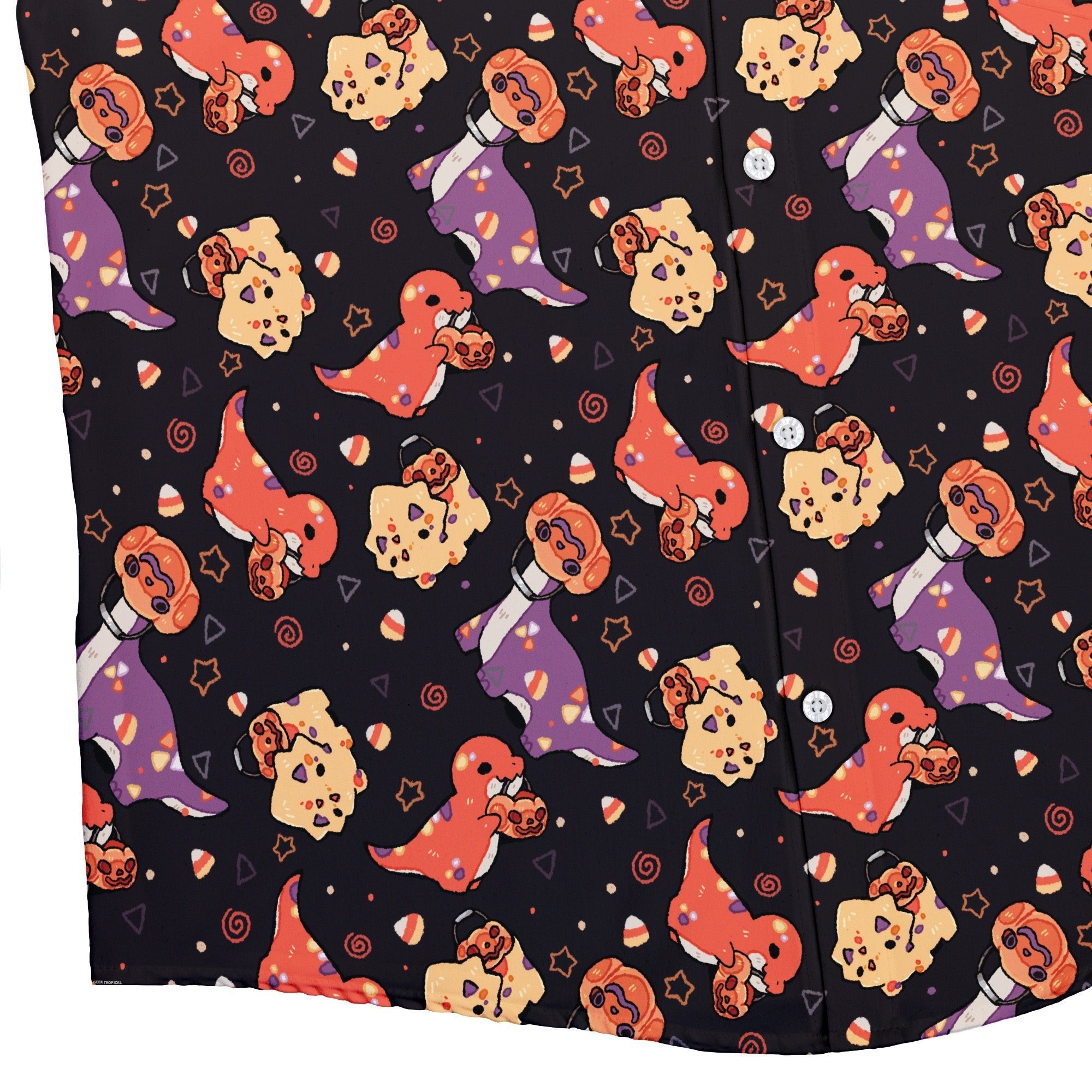 Trick or Treat Dinos Button Up Shirt Geek Nerd 0925 adult sizing All Adult Button Up Shirts